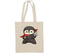 Cute Ninja Penguin Character Natural Cotton Tote Bag White