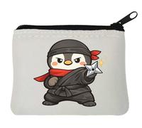 Cute Ninja Penguin Character Neoprene Coin Purse Pouch 10x11cm White