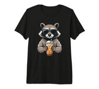 Cute Nocturnal Trash Panda Drinking Cold Brew Drinkers Premium T-Shirt
