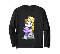 Cute Nonbinary Panda Stack LGBTQ Pride Color Long Sleeve T-Shirt