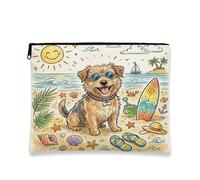 Cute Norfolk Terrier Dog Makeup Bag, Coastal Beach Shells Cosmetic Travel Pouch for Women, Portable Small Canvas Zipper Organizer, Pet Toiletry Bag 7x9 Inch