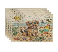 Cute Norfolk Terrier Dog Placemats Set of 4, 12''x18'', Coastal Beach Shells 4Pcs Washable Table Mats for Home Dinning, Pet Holiday Party Kitchen Decoration