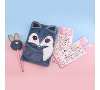 Cute Notepad Cartoon Notebook, Plush Diary for Kids Kawaii Journals for Study Notes Fun Writing Drawing Scratch Pads, Back to School Supplies for Gifts Kids and Teachers 160 Pages(Grey)