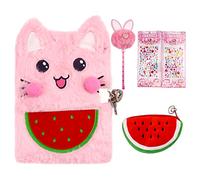 Cute Notepad Cartoon Notebook, Plush Diary with Lock and Keys Journals for Study Notes Fun Writing Drawing Scratch Pads School Kawaii Supplies for Gifts Kids and Teachers 160 Pages (Pink)