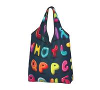 Cute Number Foldable Shopping Bag Reusable Grocery Bags Letters Portable Travel Pounch for Camping Daily Use Household