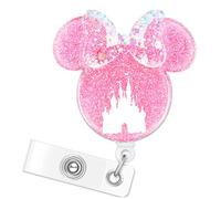 Cute Nurse Badge Reel Holder Retractable Clip - Glitter Pink Cartoon Mouse ID Badge Clip for Nursing Students Pediatric Nurses RN CNA LPN LVN Medical Assistant Name Tag ID Card