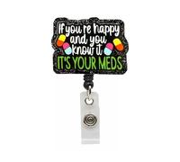 Cute Nurse Badge Reel - If You're Happy and You Know It Retractable ID Holder Alligator Badge Clip Cute Badge Yoyo Nurses Doctor Name Tag Badge Clip Doctor Office Worker Identification Card Lanyard