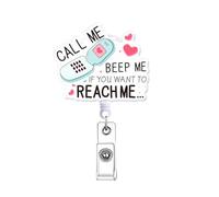 Cute Nurse Badge Reel Retractable, Funny Nursing Badge Holder, Fun Nurse Gifts Call Me Beep Me If You Want to Reach Me Healthcare PCT CNA RN LPN ID Card Accessorie Medical Nursing Student Badge Clip