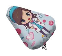 Cute Nurse Bike Seat Cover Waterproof Oxford Fabric, Universal Adjustable Bicycle Saddle Cover with Drawstring Easy Install Protective Rain Dust Covers for Women Men