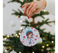 Cute Nurse Ceramic Christmas Ornaments - 2.8 Inch Rustic Round Xma Tree Decor with Hanging String, Personalized Vintage Double-Sided Holiday Party Decorations for Xmas Gifts