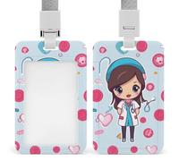 Cute Nurse ID Badge Holder with Lanyard Vertical Badge Reel Clip Durable Clear Window Name Tag ABS Plastic Push-Pull Design ID Card Holder for Office, Nurses, Employees