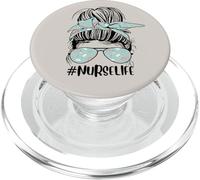 Cute Nurse Life Beige Funny Messy Bun Nurse Day Nurses Week PopSockets PopGrip for MagSafe