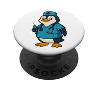 Cute Nurse Penguin with Syringe Vintage Healthcare Humor PopSockets Adhesive PopGrip