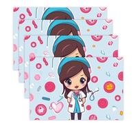 Cute Nurse Placemats Set 30x45cm*4 Heat Resistant Washable Placemat Waterproof Table Placemats Non-Slip Wipeable Tables Mat Kitchen Place Mats for Dining Party Home Decor