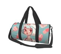 Cute Nurse Print Travel Duffel Bag Large Foldable Round Travel Carry on Bag with Adjustable Shoulder Strap for Weekender Overnight Flight Hospital Sports