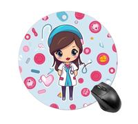 Cute Nurse Round Mouse Pad 7.8 Inch, Portable Gaming Mouse Mat with Non-Slip Rubber Base & Smooth Surface, Waterproof Mousepad for PC, Laptop, Computer, Office, Home
