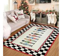 Cute Nutcracker Christmas 3x5 Area Rugs Washable, Vintage Checkerboard Fairy Tale Holiday Christmas Area Rugs for Living Room Bedroom Entryway Kitchen Fire Place, Thin Colorful Festive Accent Carpet
