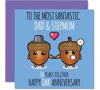 Cute Oak Anniversary Card for Dad & Step Mum, 80 Years Together