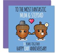 Cute Oak Anniversary Card for Mum & Step Dad, 80 Years Together