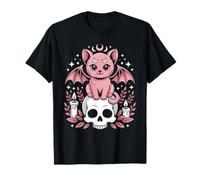 Cute Occult Cat with Crescent Moons Pink Gothic Fantasy T-Shirt