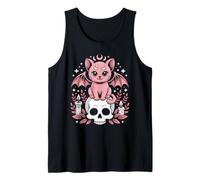 Cute Occult Cat with Crescent Moons Pink Gothic Fantasy Tank Top