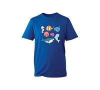 Cute Ocean Animals Graphic T-Shirt - Playful Sea Creatures Cartoon Tee with Shark, Dolphin, Jellyfish, Whale & Fish Design (Royal, 2XL Years)