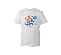 Cute Ocean Animals Graphic T-Shirt - Playful Sea Creatures Cartoon Tee with Shark, Dolphin, Jellyfish, Whale & Fish Design (White, 7 Years)