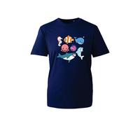 Cute Ocean Animals Graphic T-Shirt - Playful Sea Creatures Cartoon Tee with Shark, Dolphin, Jellyfish, Whale & Fish Design (Navy, 7 Years)