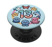 Cute Ocean Design 13th Birthday Kawaii Sea Animals PopSockets Adhesive PopGrip
