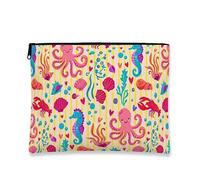 Cute Ocean Themed Makeup Bag, Colorful Sea Creatures Cosmetic Travel Pouch for Women, Portable Small Canvas Zipper Organizer, Summer Beach Toiletry Bag, Colorful, 7x9 Inch, Sea Creatures