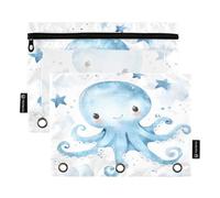 Cute Octopus Blue Stars Pencil Pouch for 3-Ring Binder Clear Pencil Case