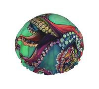 cute octopus Print Shower Cap - Reusable, Double Layer, Hotel Travel Essentials, Salon Shower Hat Accessories One Size