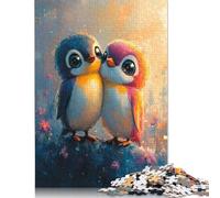 Cute Oil Paint Penguin Couple Puzzle Fun Activity for at Home Premium Cardboard Jigsaw Puzzle for Adults Teen 1000pcs (75x50cm)
