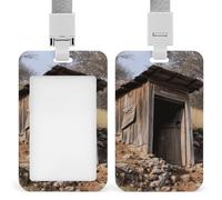 Cute Old Ancient Outhouse Id Badge Holder with Neck Lanyard, Breakaway Lanyard, Waterproof Clear Name Tag Vertical Sleeve Id Card Holder for Teacher Nurse Doctor Office Gift for Coworkers
