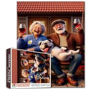 Cute Old Couple Swinging on The Swing Jigsaw Puzzles 1000 Pieces for Adults Cute Puppy and Red Wine Glass Puzzles Intellectual Decompressing Fun Family Game Stress Relief Toys Wall Decor