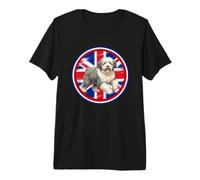 Cute Old English Shepherd Bobtail Dog UK Flag Premium T-Shirt