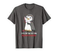 Cute On The Outside Mean On The Inside Gothic Nerd Penguin T-Shirt, Men, Asphalt Grey, X-Large