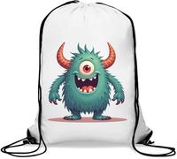 Cute One Eyed Cyclops Blue Hairy Monster Gym Sack Casual Drawstring Bag White