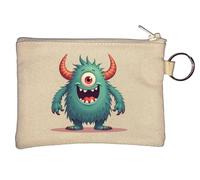 Cute One Eyed Cyclops Blue Hairy Monster Key Chain Coin Purse Beige