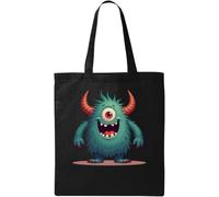 Cute One Eyed Cyclops Blue Hairy Monster Natural Ecological Cotton Tote Bag Black