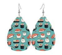 Cute Onigiri Sushi Print Earrings for Women, Fashion Teardrop Leather Earrings for Women Trendy, Colorful Tear Drop Earring Jewelry