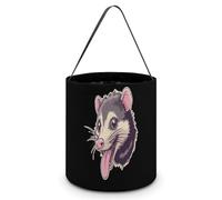 Cute Opossum with Tongue Out Halloween Tricking Or Treating Bucket Bags Reusable Candy Basket Tote Pumpkin Party Favor Bag