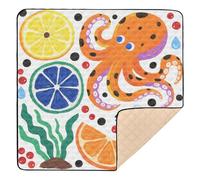 Cute Orange Animal sea Soft Thick Baby Activity Play Mat for Indoor Outdoor Comfortable Foldable Tummy Time & Crawling Mat for Babies Infants Toddlers, 50'' x 50''