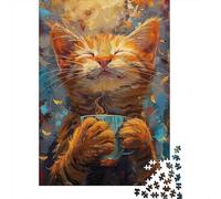 Cute Orange Cat Drinking 1000 Pieces Recycled Puzzle Adults Reusable Stress Relief Challenging Fun Brain Teaser 70x50cm/1000pcs