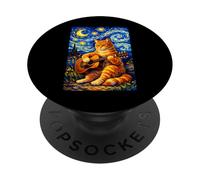 Cute Orange Cat Playing Guitar Art Guitarist Music Camping PopSockets Adhesive PopGrip