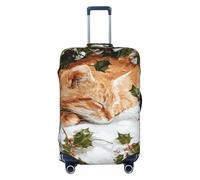 Cute Orange Cat Sleeping in The Snow Holly Mistletoe Elastic Travel Luggage Covers Dustproof Scratch-Resistant Suitcase Protector Fit 22-24 Inch