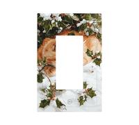 Cute Orange Cat Sleeping in The Snow Holly Mistletoe Light Switch Wall Plate Faceplate Cover Single Rocker 1 Gang Decorator Outlet Receptacle Covers for Home Kitchen Room Bathroom Decor
