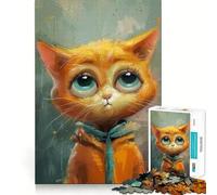 Cute Orange Cat with Big Eyes Puzzles for Teenagers 1000 Piece Brain Think Good Thick Real Challenge Room Decor (38x26cm)