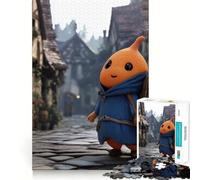 Cute Orange Character in Medieval Town for Adults 1000 Piece Jigsaw Puzzle Mindful Game Quality Print Happy Challenge Unique Gift (38x52cm)