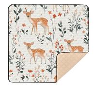 Cute Orange Deer Soft Thick Baby Play Tummy Time Mat for Floor Cozy Breathable Foldable Padded Play Mat for Baby Toddler Infant, 50'' x 50''